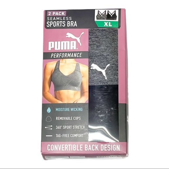NEW PUMA 2 Pack Seamless Active Performance Sports Bra - Black / Gray - Picture 8 of 10